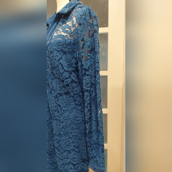 Nanette Lepore Blue Lace Long Sleeve Dress - Picture 3 of 6